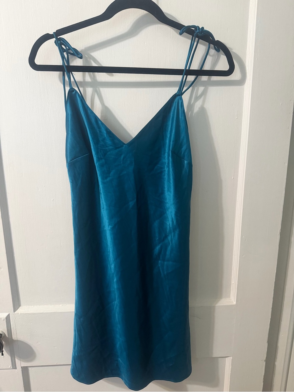 Victoria’s Secret Tie Strap Teal Satin Slip Dress